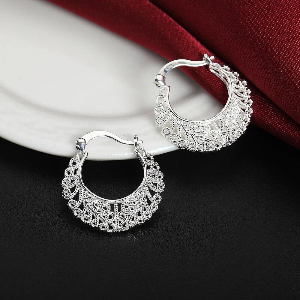 925 Sterling Silver Flower Circle Small Hoop Earrings For Women Sleeper Earrings Trend Wedding Jewelry