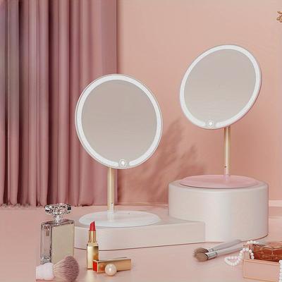 Portable Desktop LED Makeup Mirror, Infinite Tone 3 Color Temperature, 90 Degrees Rotation, Button Button Light-perfect Travel