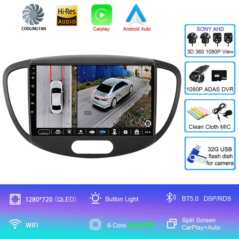 Android 14 Carplay Auto Car Radio For Hyundai I10 2007 - 2013 GPS Recorder Multimedia Video Player 4G+WiFi DSP