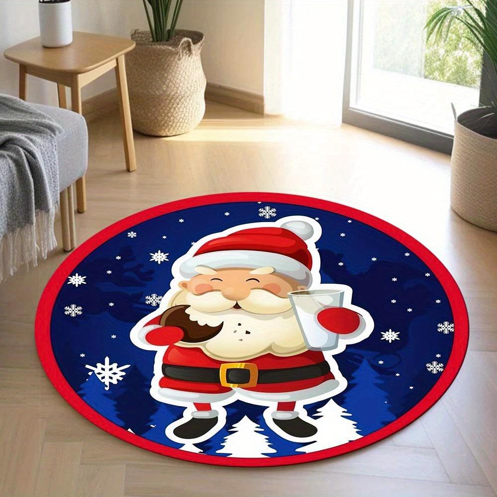1 Piece Christmas Round Rug Suitable For Living Room Bedroom And Kitchen Home Decoration Room Decoration Gift For Friends And Family