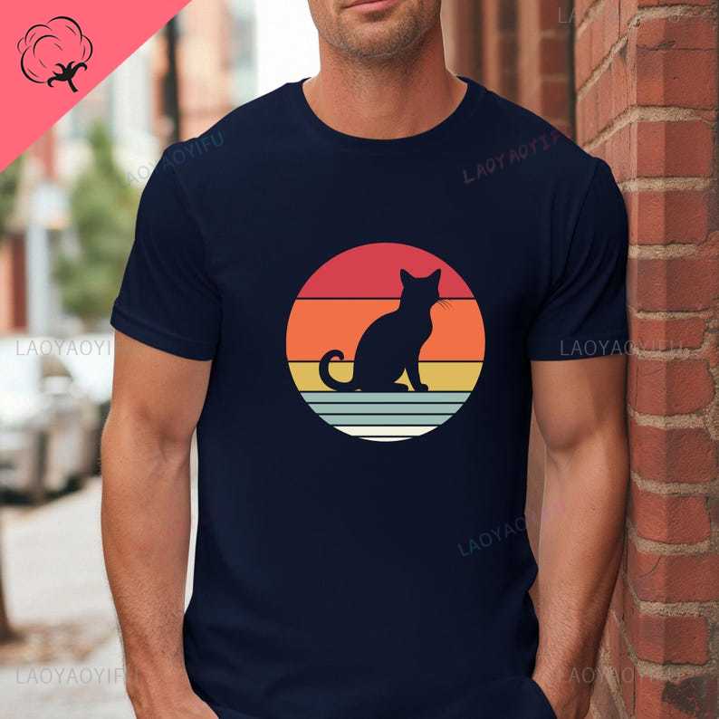 Retro Cat Printed TShirt Casual Style Tee New Arrival for Animal Lovers Streetwear Oneck Aesthetic Shortsleev Harajuku Tops