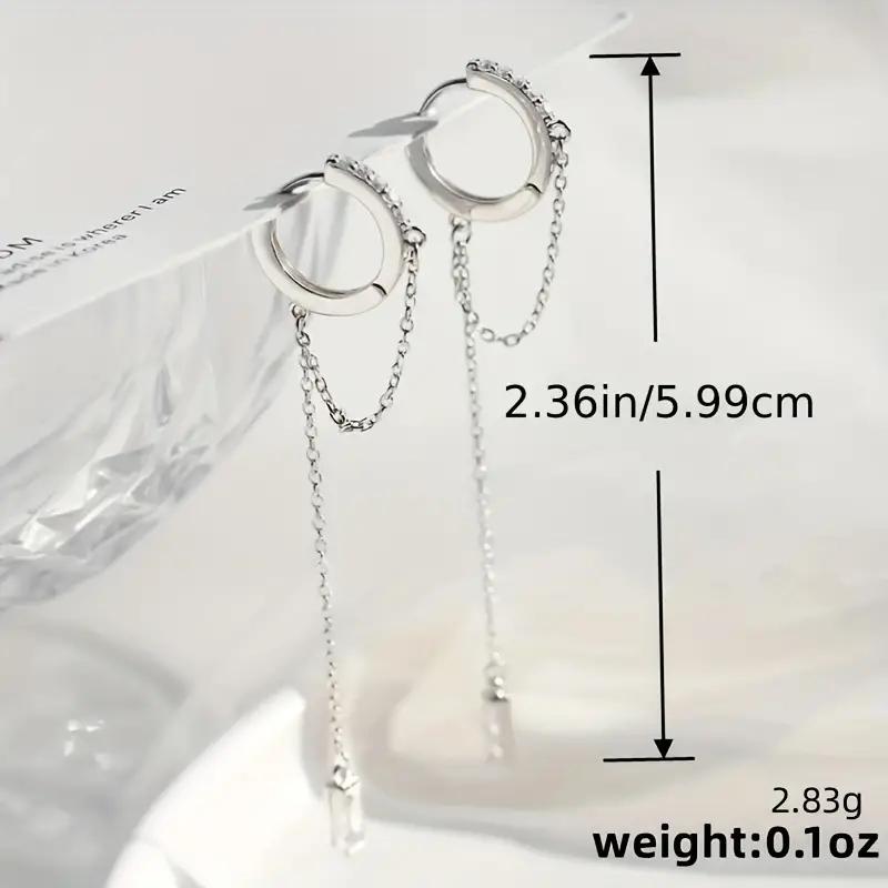 Fashionable Silvery Tassel Hoop Pendant Earrings, Exquisite Jewelry, Perfect Birthday Gift for Girls