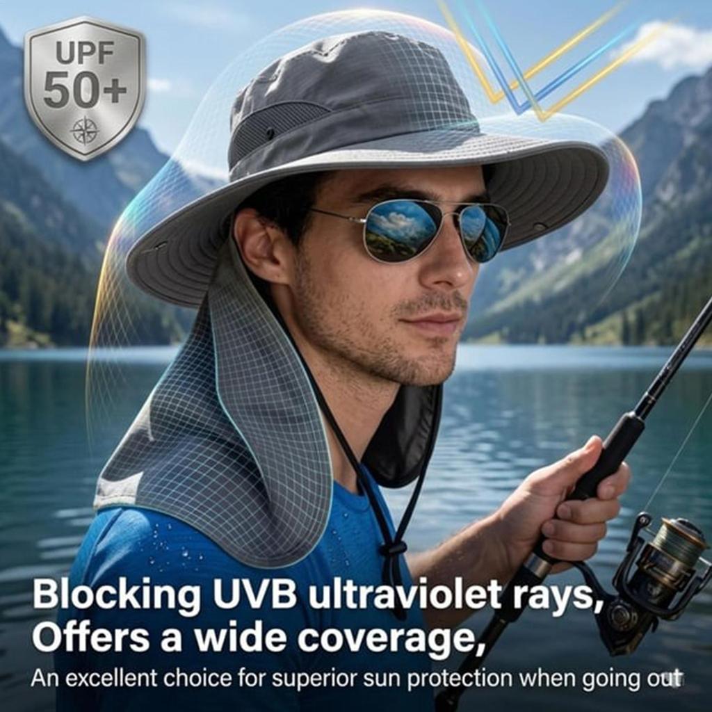 Waterproof Breathable Fishing Hat Wide Brim Sun Cap with Neck Flap Summer Outdoor Hat for Hiking Camping Gardening Beach Cycling