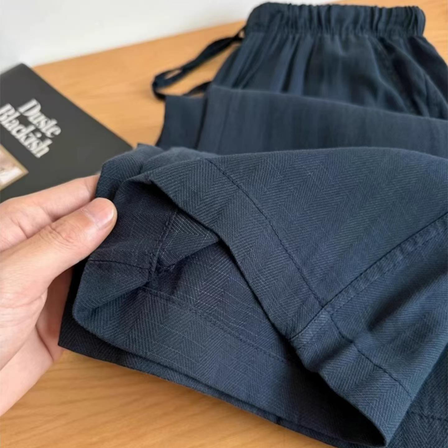 

Ice Silk Cotton Linen Wide-Leg Women s Summer Pants - Dark Blue, Sun Protection, Plus Size Large