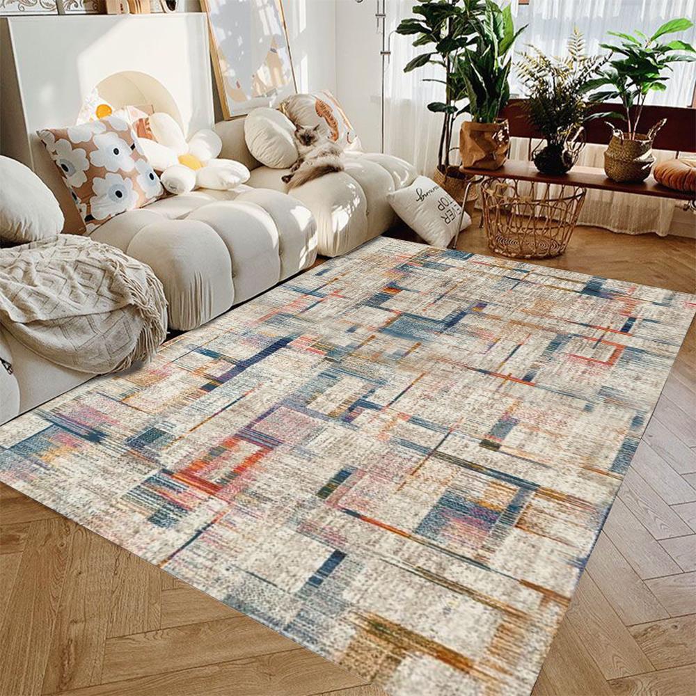 Retro Bohe Area Rugs for Bedroom Living Room Decor Color Block Splicing Pattern Carpet Vintage Persian Style Popular Floor Mat