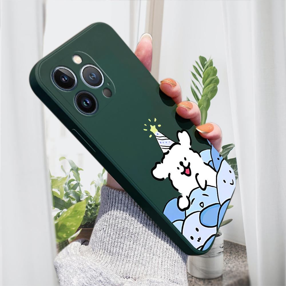Cute Puppy In A Hat Phone Case for iPhone 15 14 13 12 11 Samsung Galaxy A12 A52 S24 S23 Xiaomi POCO Redmi Soft Square Liquid Silicone Cover Casing