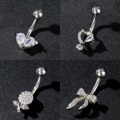 Zircon Belly Button Rings Stainless Steel Bow Heart Navel Piercing Ring For Women Sexy Belly Piercing Ring Body Jewelry