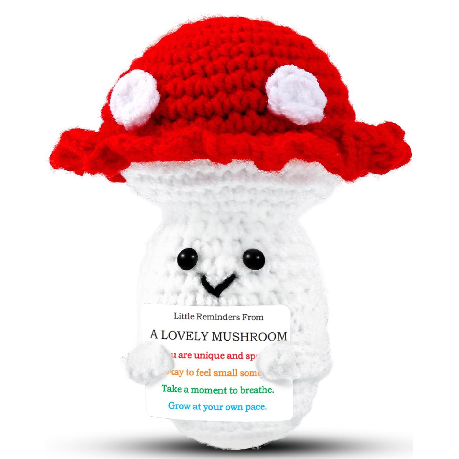 Latest Crochet Positive Mushroom Emotional Support Cute Crochet Handmade Ornament With Positive Card Cheer Up Present For Best Friend