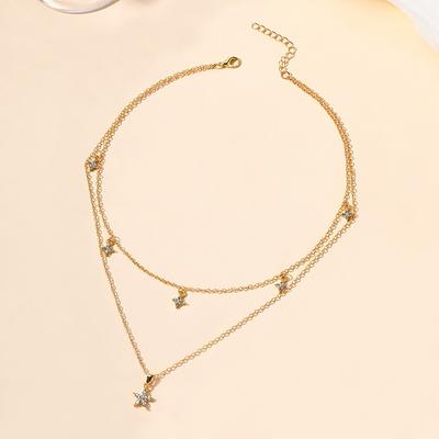 Legierung fünfzackiger Stern Halskette, neuer einfacher Schmuck mit Diamanten, personalisierte Blumen, mehrschichtige Damen Schlüsselbein Kette