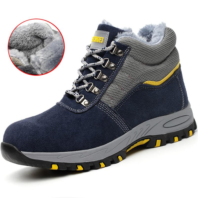 Cizme de siguranță pentru bărbați, iarnă, încălțăminte de lucru caldă, cizme de lucru cu vârf de oțel, anti-punctură, pentru bărbați, femei, pantofi de siguranță, cizme de protecție de securitate