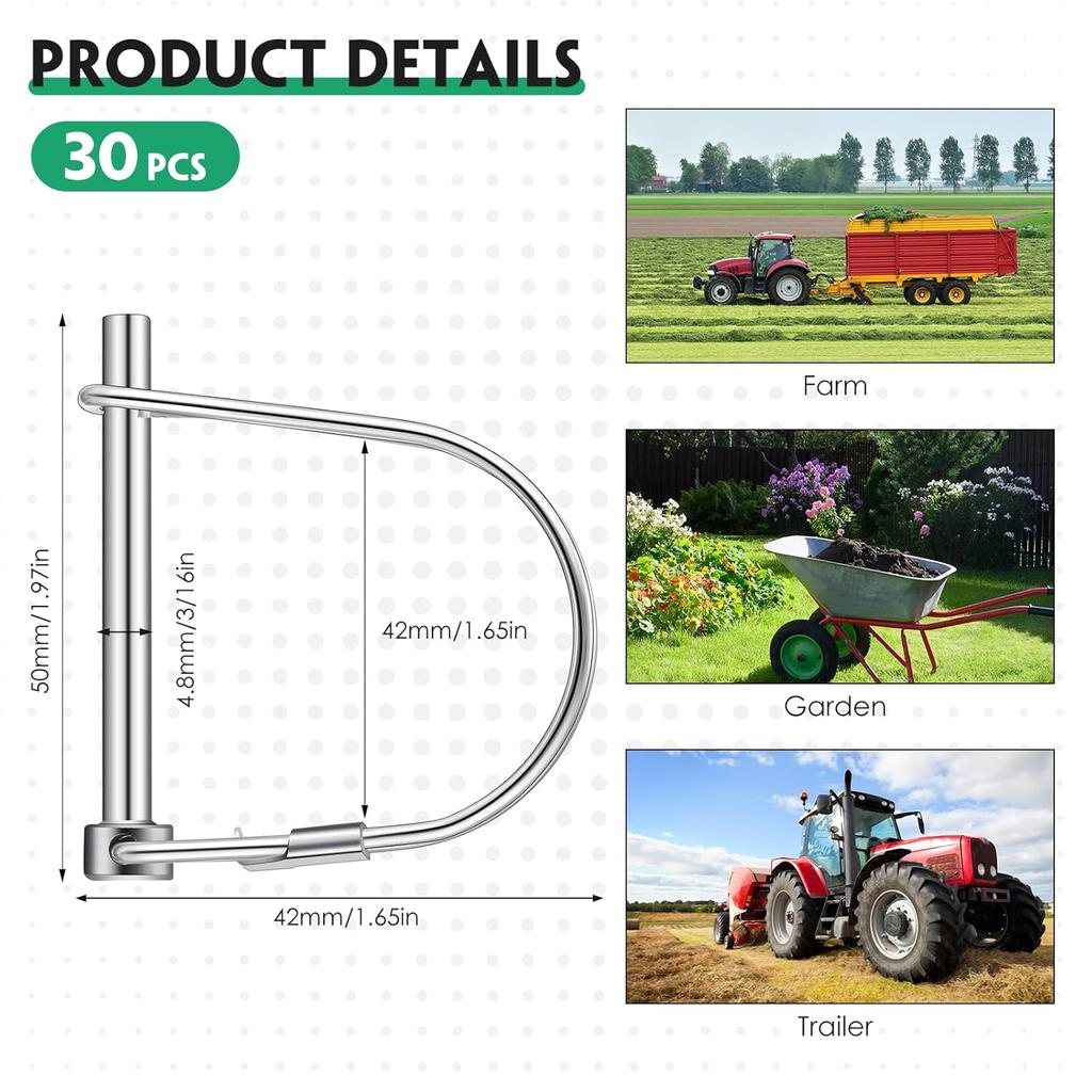 Pelopy 30 Pcs Arch Trailer Coupler Pin 3/16" x 1.97" Safety Shaft Locking Pin Heavy Duty Hitch P Carbon Steel Trailer Gate Pin for Wagons Towing Farm