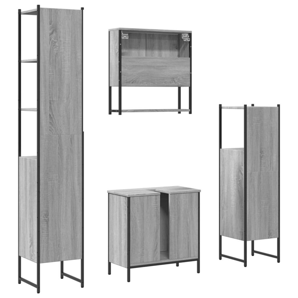 4 Piece Bathroom Furniture Set Grey Sonoma Wood Based Material
