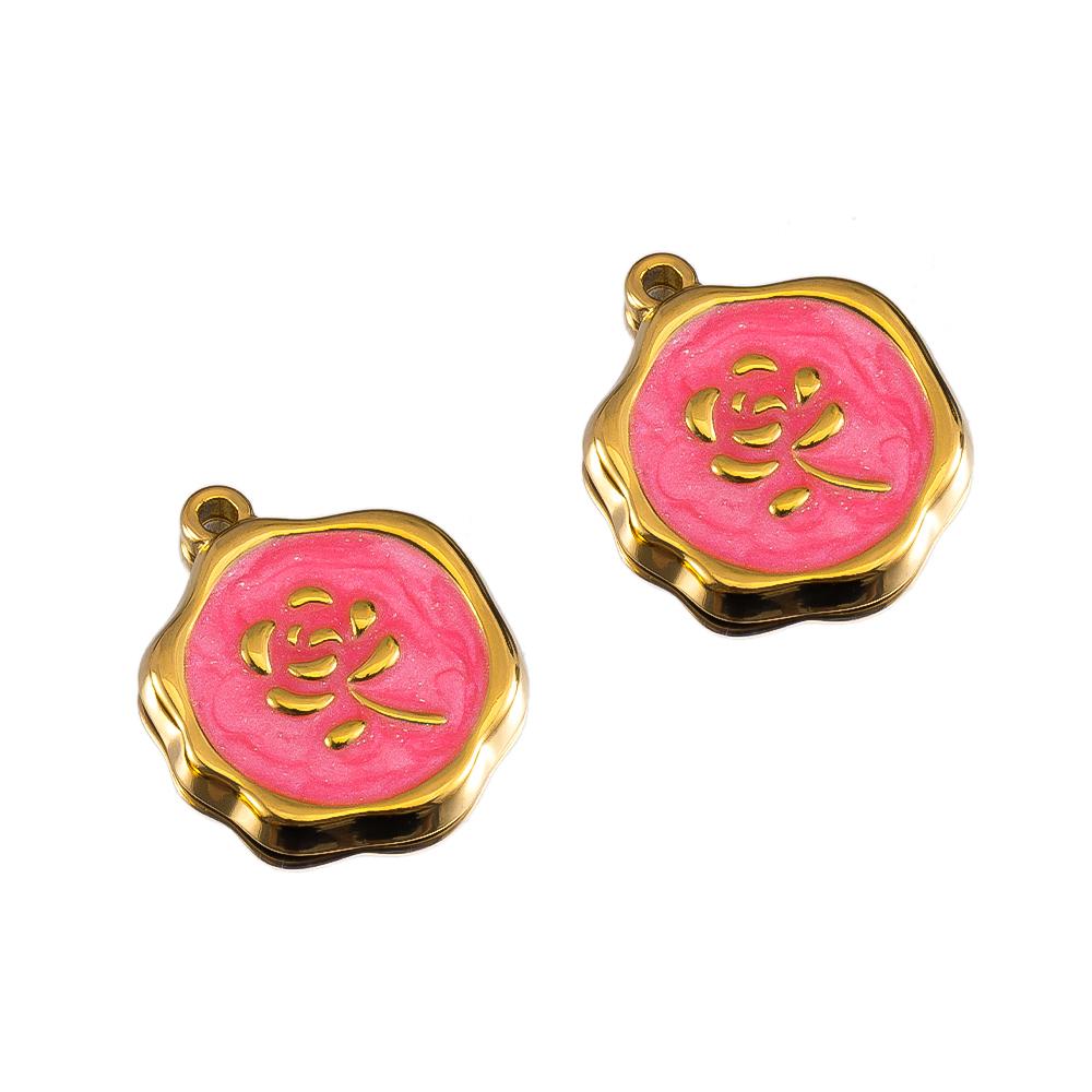 2/5Pcs Stainless Steel Series Pink Purple Elegant Cute Pendant Gold Bottom Pendant DIY Necklace Jewelry Handmade Accessories