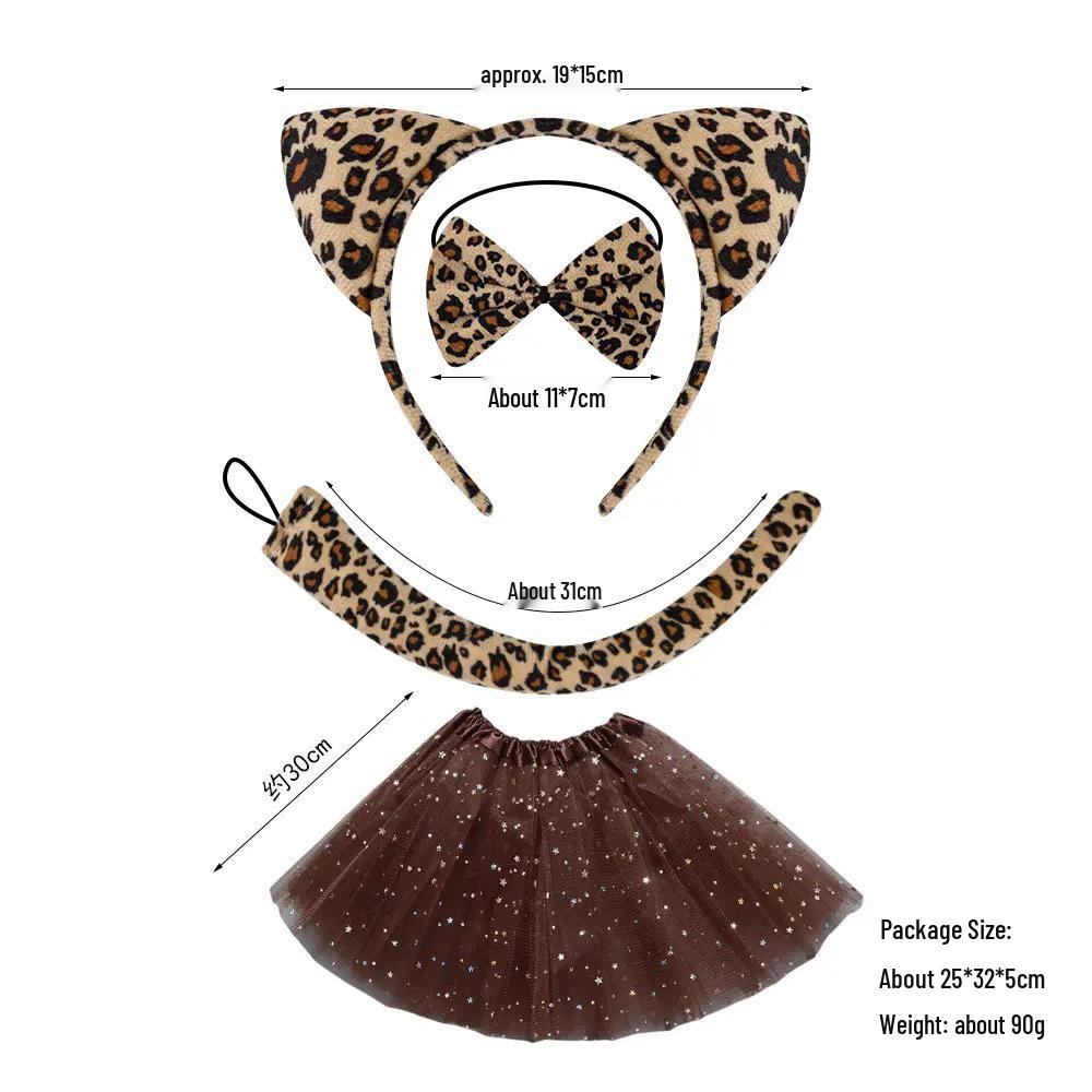 Set Maschera di Halloween per Bambini con Fascia Testa Testa di Leopardo e Orecchie da Gatto con Adesivi per il Viso