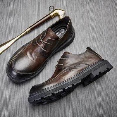 Chaussures en cuir pour hommes, bout rond, respirantes, rétro, britanniques, décontractées, en cuir, à lacets, à plateforme, tendance, simples