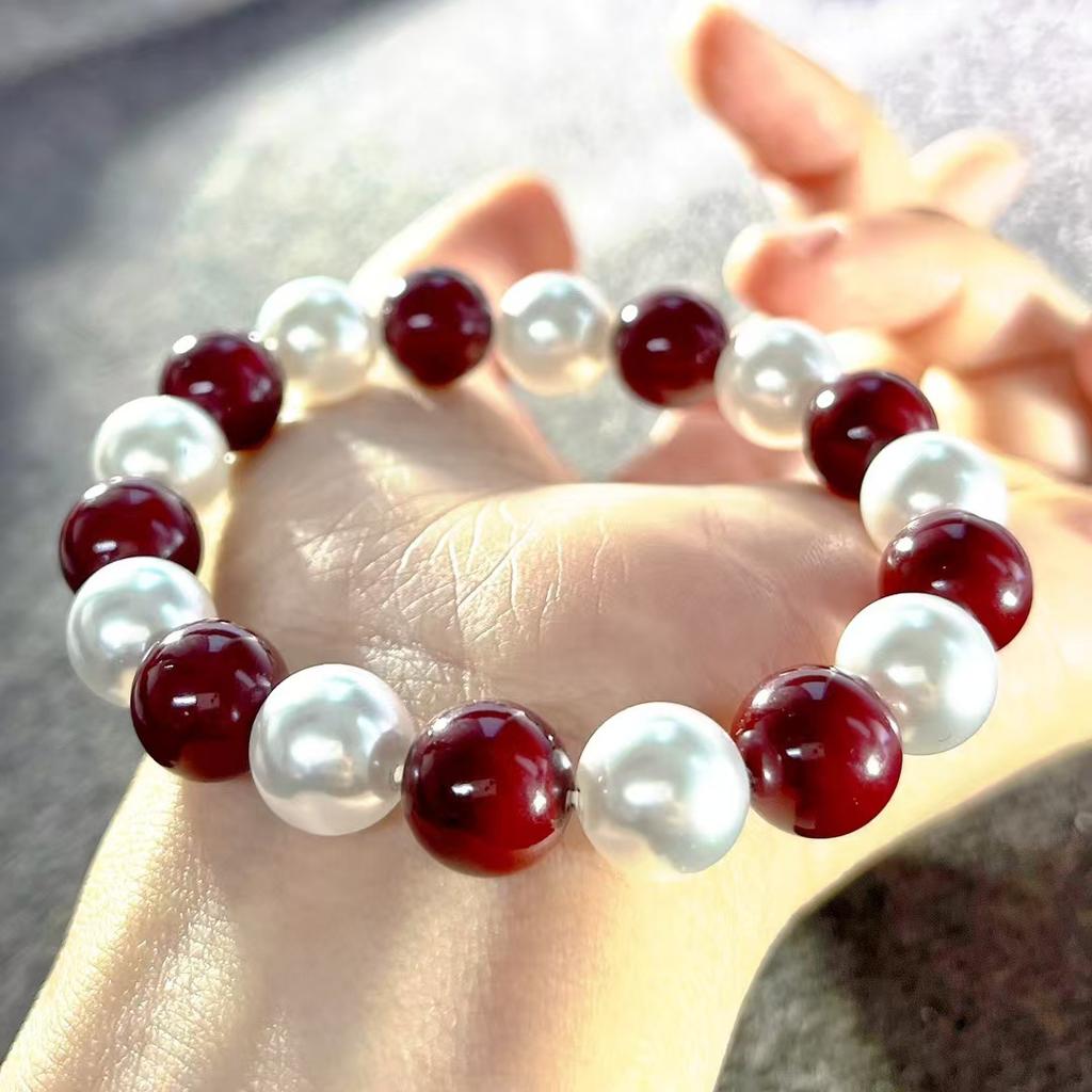 10Mm Vintage High Quality Ankara Red Cold White Artificial Crystal Pearl Bracelet Bracelet