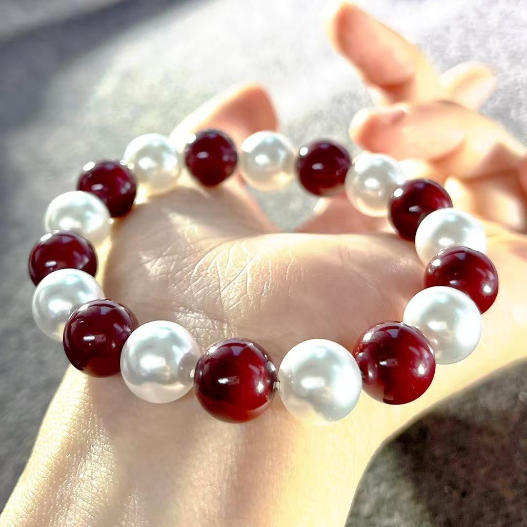 

10Mm Vintage High Quality Ankara Red Cold White Artificial Crystal Pearl Bracelet Bracelet