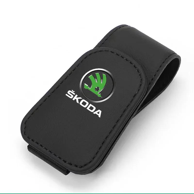 Car Glasses Clip Sunglasses Ticket ID Holder For Skoda Octavia 2 3 Superb Rapid Kodiaq Karoq Fabia Kamiq Car Accessories xknz73