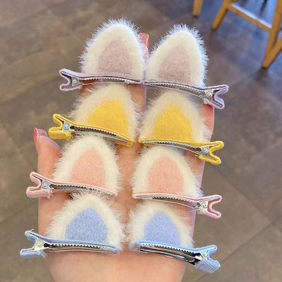 Yousheng Hair Pin 3D Cat Ear Plush Hair Clip Soft Fluffy Vibrant Colors Rounded Metal Clamp Kids Hairpin Autumn Winter Hairstyles School Travel Party