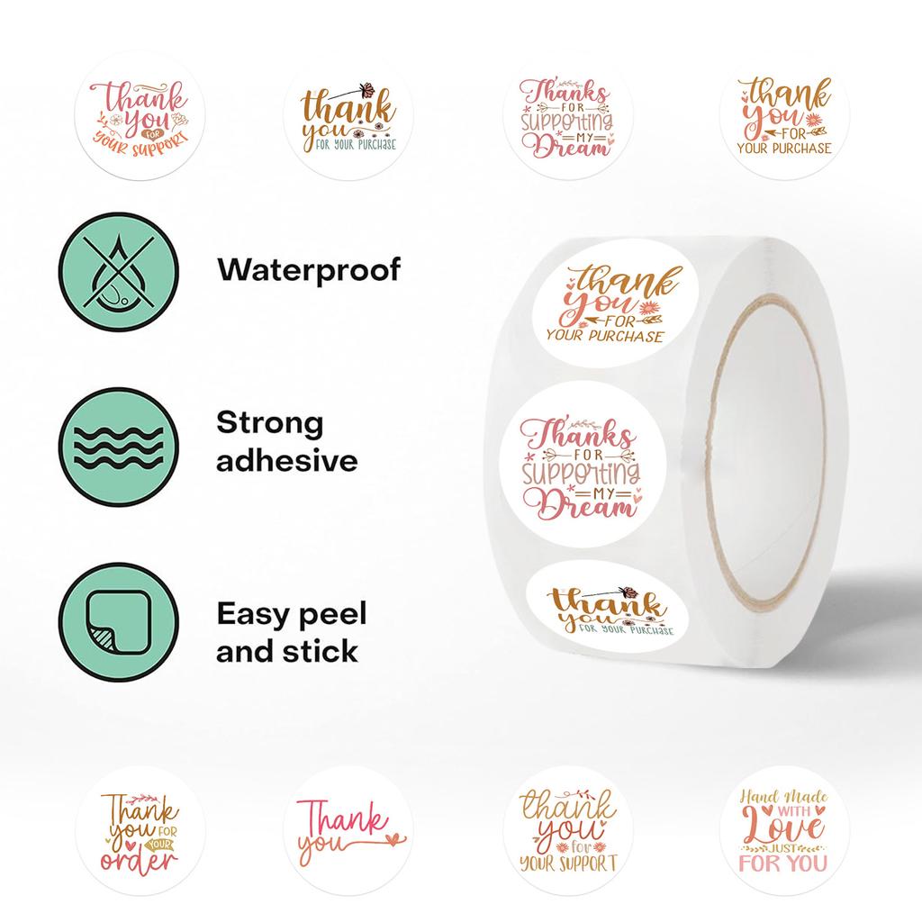 500 Photos/roll Hot-selling Tape Thank You Handbook Material Decorative Envelope Seal Sticker Dots