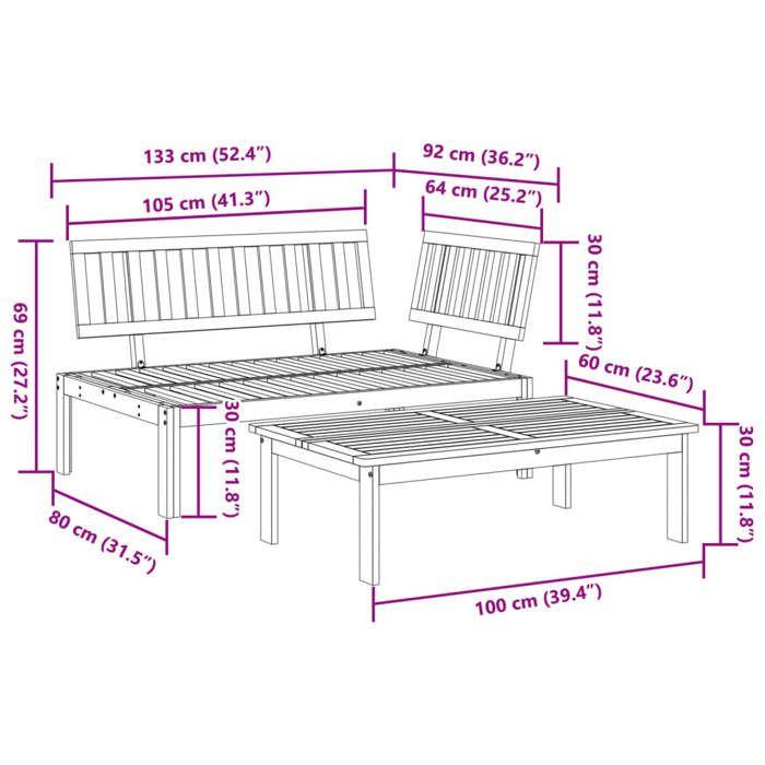 VidaXL Salon de jardin palette 2 pcs bois massif d'acacia, ensemble de table et de chaise de jardin, ensemble de salon de 365853