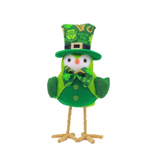 Gnome Doll St Patrick's Day Decoration Plush Bird Figurine with Shiny Wings Green Sweater Four Leaf Clover Embroidered Hat Soft Wool Legs Holiday Gift
