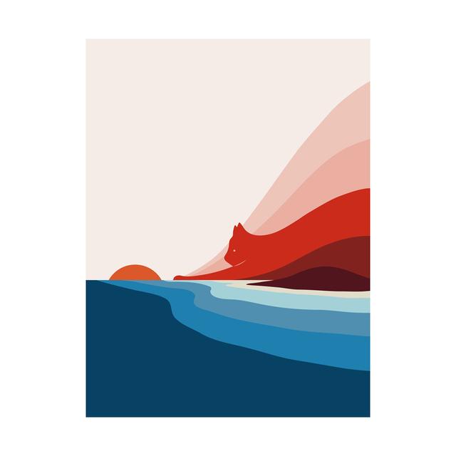 Abstract Animal Cat Landscape Wall Art Poster and Printing Big Wave Canvas Painting Mountain Sun Picture