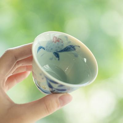Antique Blue and White Pomegranate Tea Cup Kung Fu Tea Set Ceramic Underglaze Color Vintage 50ml Tea Cup Single Cup