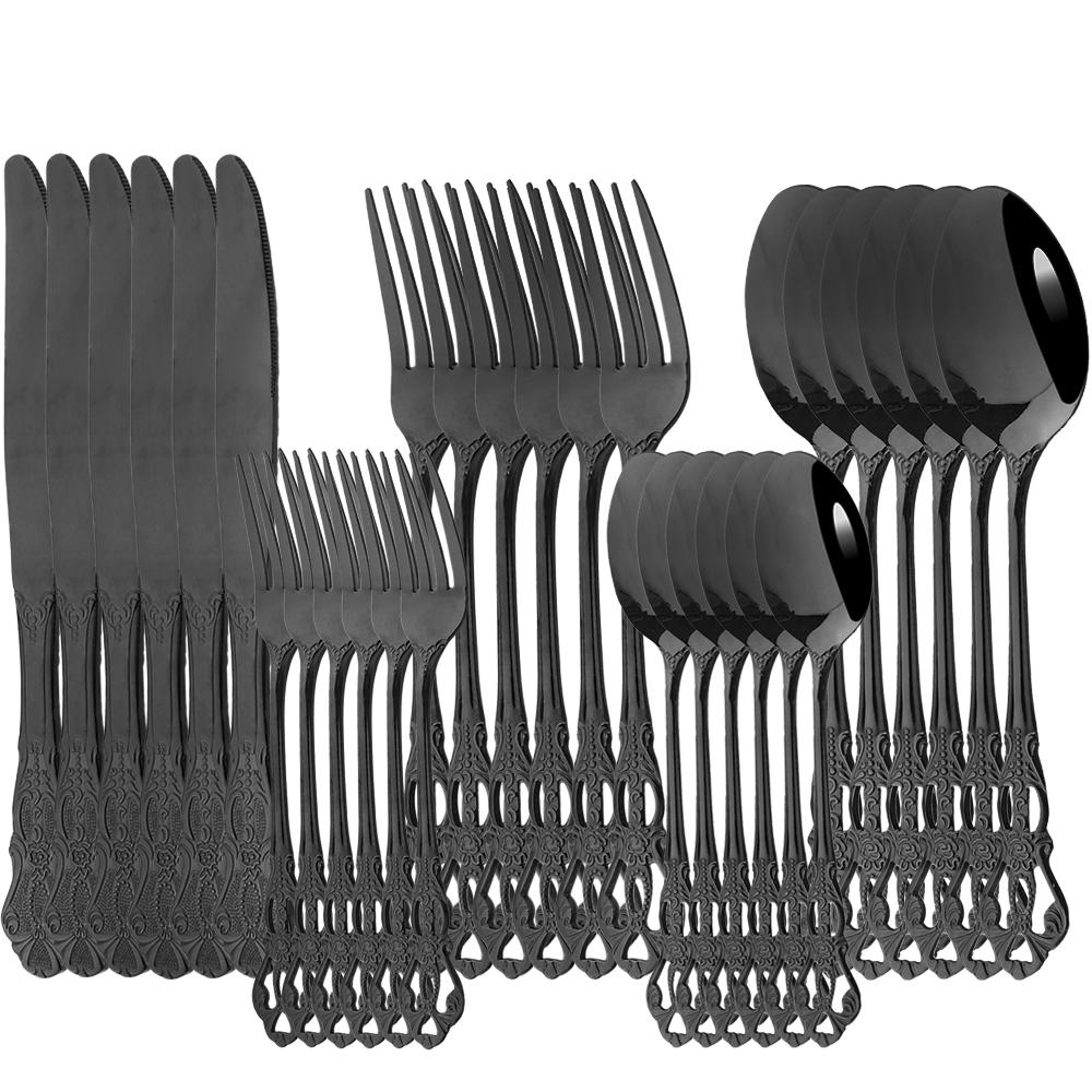 AJOYOUS 30Pcs Cutlery Set Stainless Steel Dinnerware Kitchen Flatware Knife Fork Tea Spoon Western Tableware Mirror Silverware