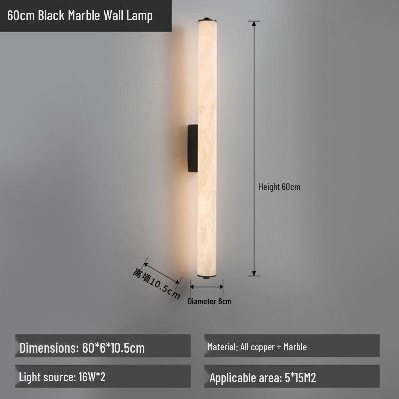 New Chinese Retro All-Copper Marble Wall Lamp - Luxury Bedside Lighting