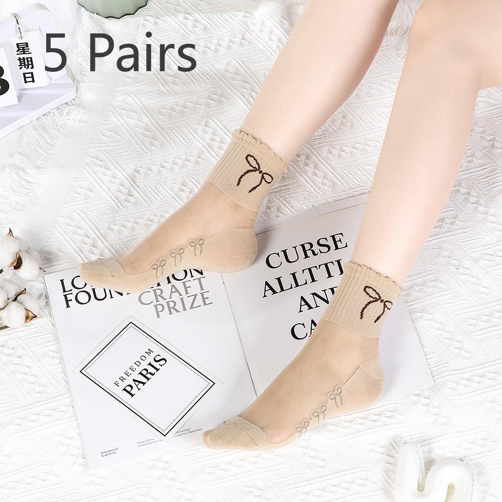 

5 пар женских весенне-летних носков-гольф нового стиля с различными видами горошка и бантами. 5 Pairs телесный