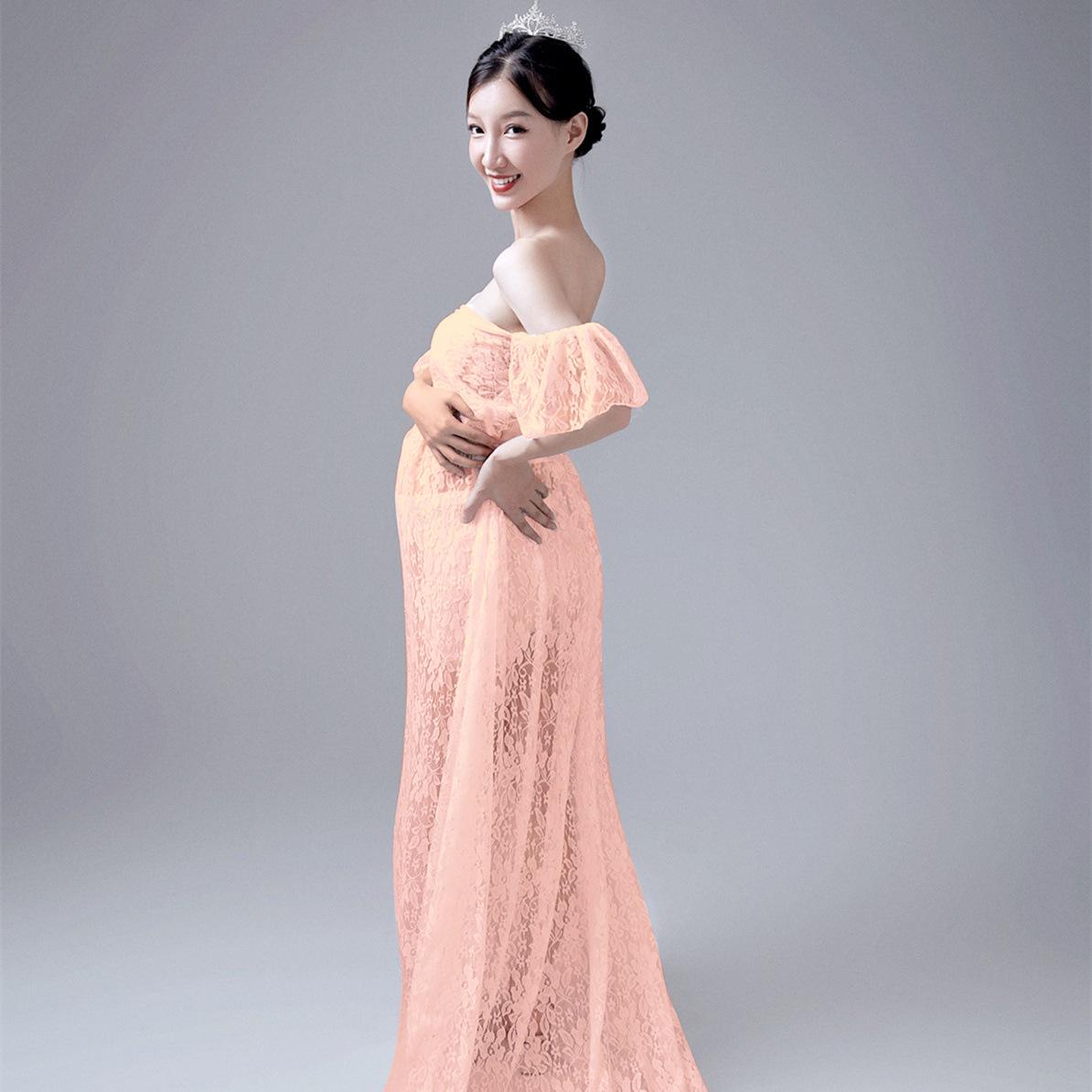 

Кружевное платье для беременных 2022 года с длинным шлейфом и рукавами-крылышками - Многоцветное в европейском и американском стиле для фотосъемки в фотостудии L