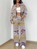 Striped Autumn And Winter New European And American Women'S Clothing Pink Flower Printing Suit Women