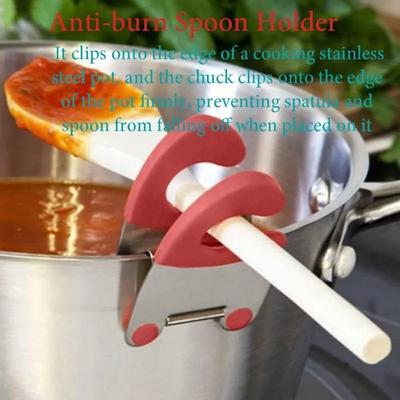 Hot Spoon Holder Kitchenware Support Rack Anti-Scald Silicone Grip Pot Clip Holder Stainless Steel Pot Side Clamp for Spoon