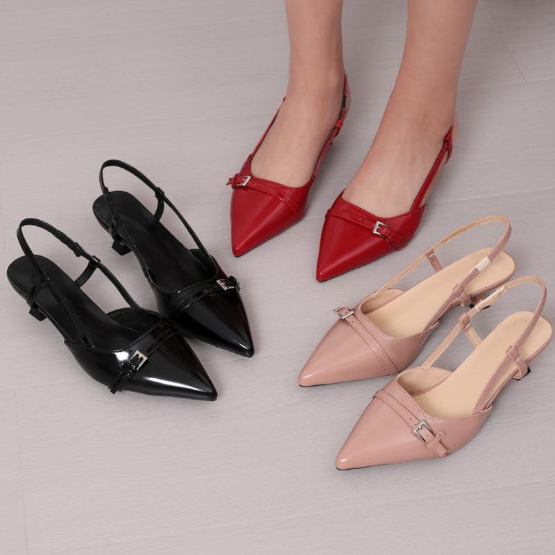 Fashion Women High Heels Sandals New Summer Pointed Patent Leather Mid-heel Overhead Sandals Women Retro Skinny Heel Back Shoes Women