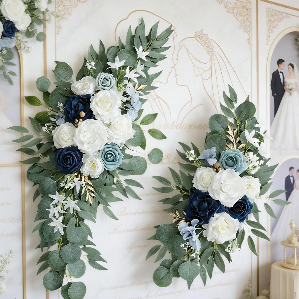 2 Pieces Artificial Flower Swag Floral Backdrop Rustic Hanging Handmade Silk Flowers Wedding Arch