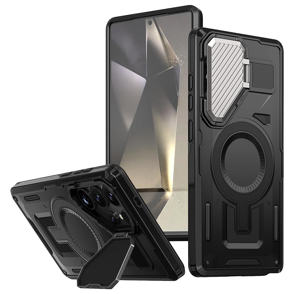 For Samsung Galaxy S24 Ultra Case Compatible with MagSafe Lens Lid Kickstand PC+TPU Back Cover