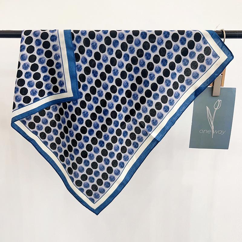 Blue Polka Dot Square Scarf Silk Scarf Neck High-end Thin Scarf Women's Autumn and Winter New Fashion Outer Shawl Scarf