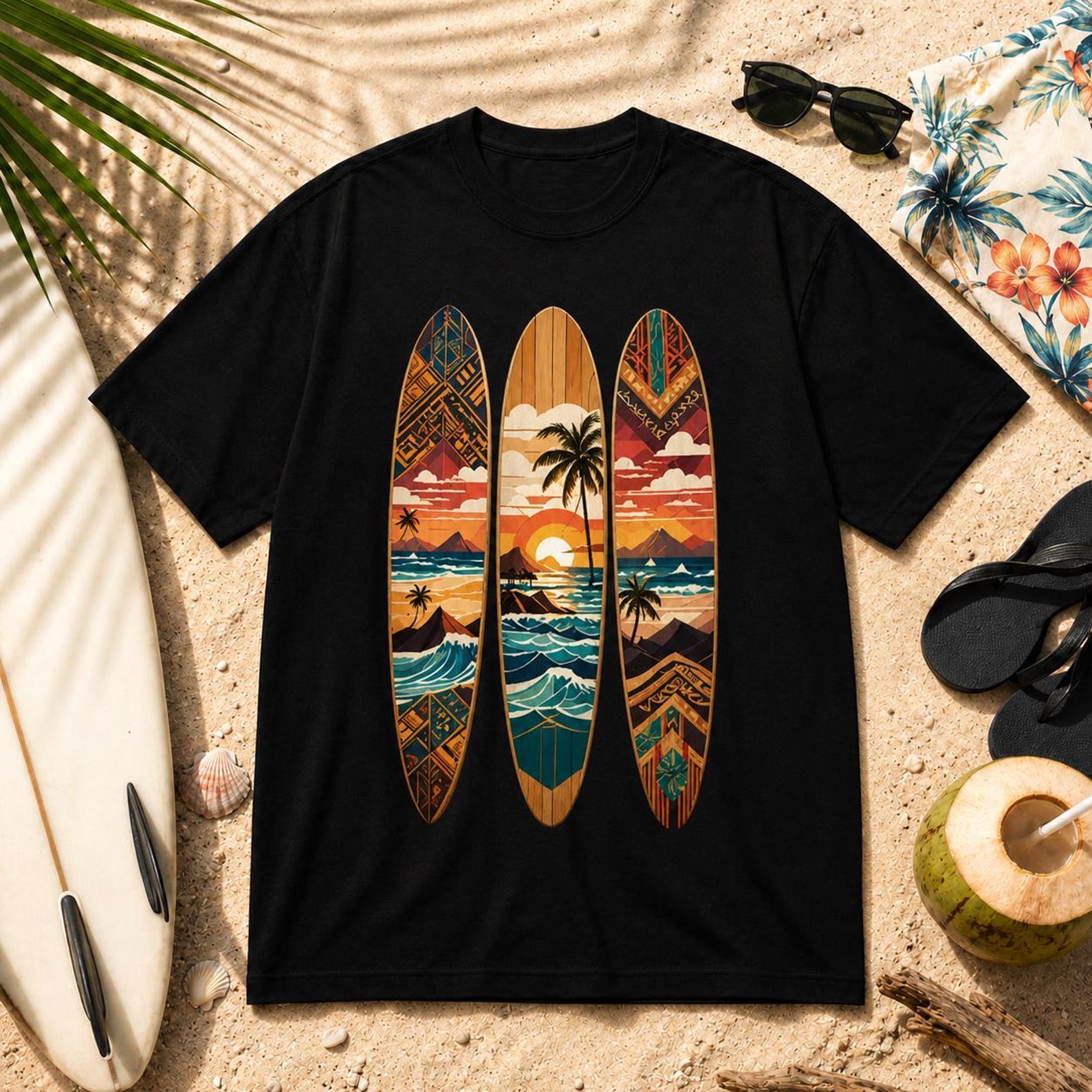 Vintage Surfboard Sunset Beach T-Shirt S