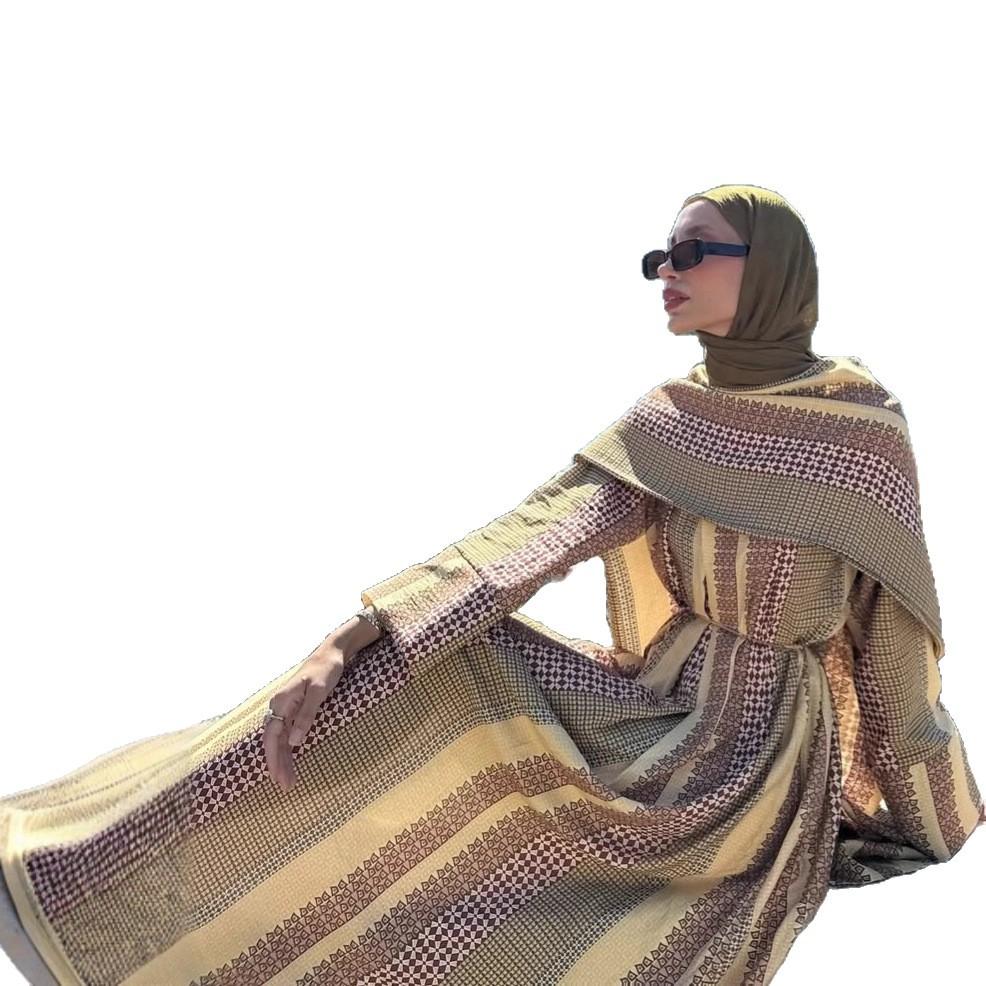 Middle East Arabian Women's Autumn New Fashion Printing Slim Sleeve Casual Dress Long Dress