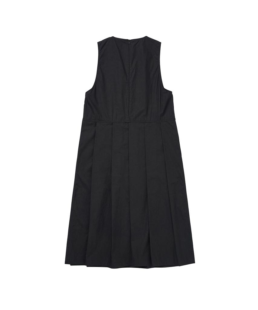 Cotton Bell Pleated Skirt Dress - Black