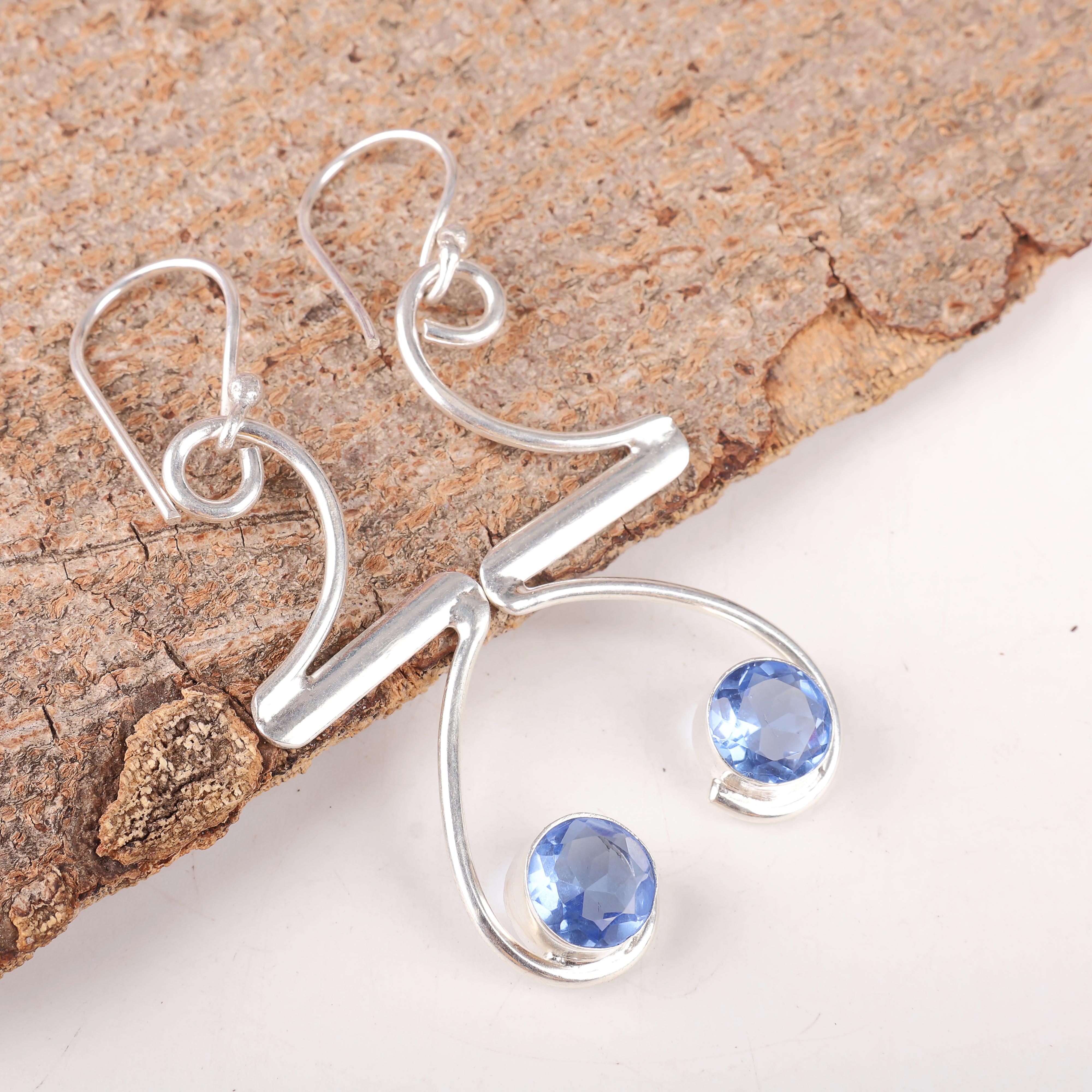 

Серьги ручной работы с драгоценными камнями танзанит, серьги из цельного серебра 925 пробы, антикварные ювелирные изделия, серьги для подарка на помолвку 2.35 Inches синий