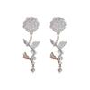 Rose Flower Drop Earrings for Women Sparkly Leaf Dangle Earrings Elegant Wedding Party Jewelry Gift