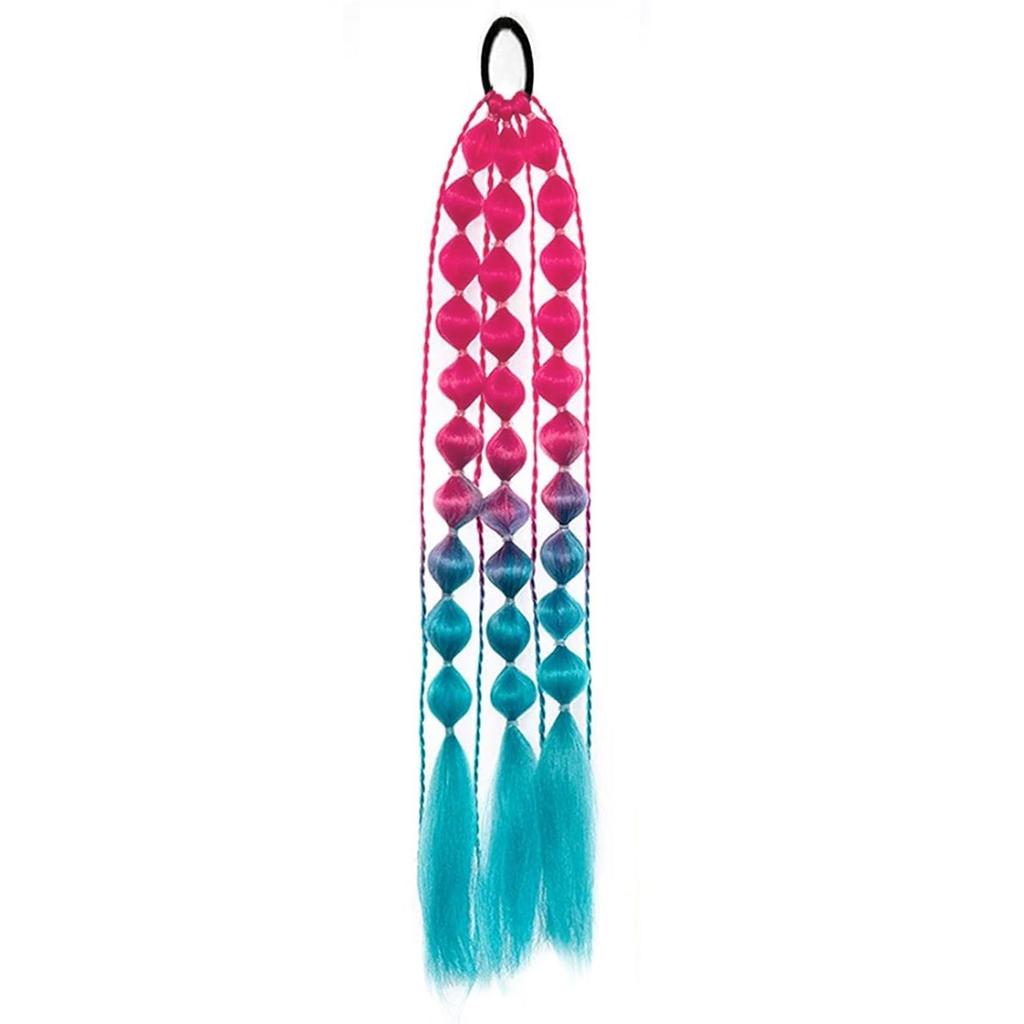 Synthetic 1Pcs Ponytail Extension Corlorful Bubble Braid Long Lantern Braided Ponytail with Hair Tie Straight Hairpieces