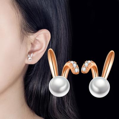 Personality Playful Rabbit Stud Earrings Women's Diamond Imitation Pearl Rabbit Earrings Natal Year Cute Rabbit Earrings