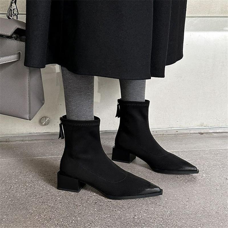 Fashion New Spring Autumn Women Boot Shoes for Women Pointed Toe Short Boots Fashion Boots Handmade Chunky Heels Skinny Boots