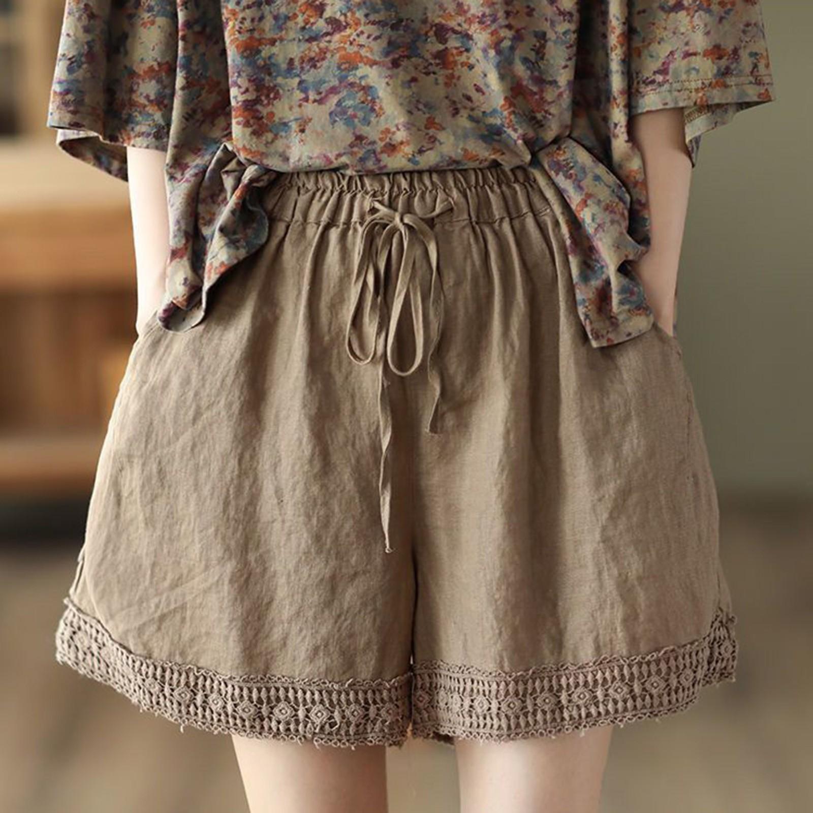 

Женские модные повседневные полые вязаные крючком прямые шорты из хлопка и льна в стиле ретро M