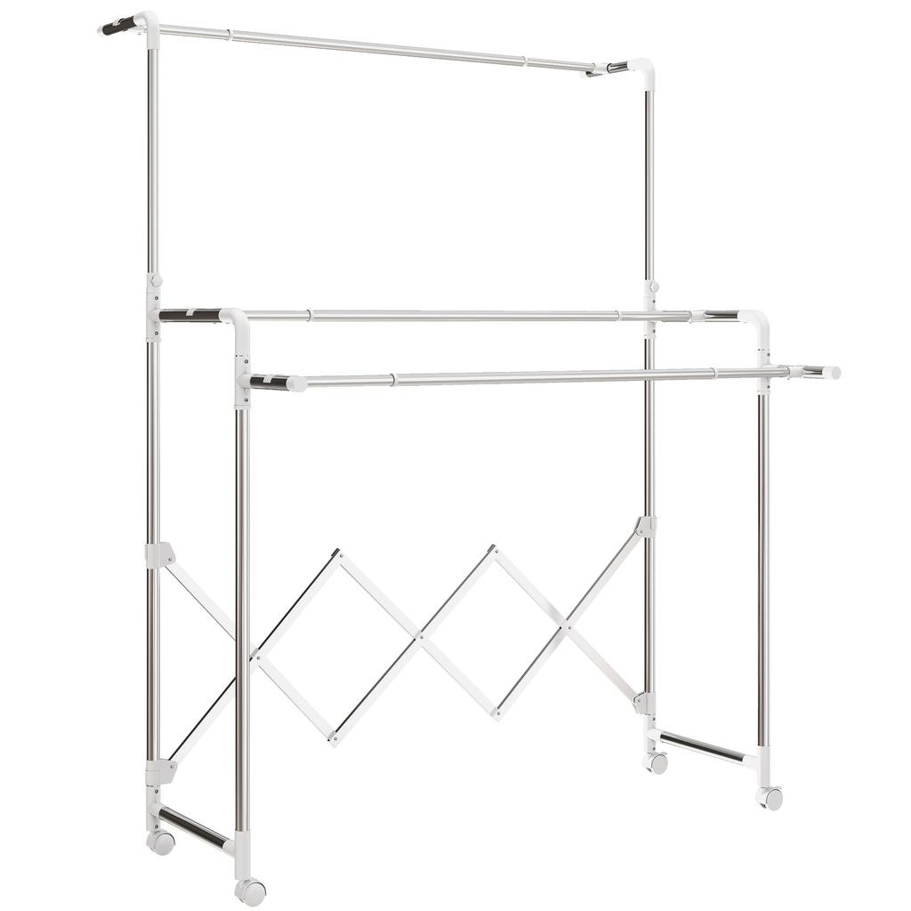 Clothes Drying Rack, Foldable Standing Dryer with 3 Adjustable Rails, Stainless Steel Tower Drying Rack on Wheels, for Indoor and Outdoor