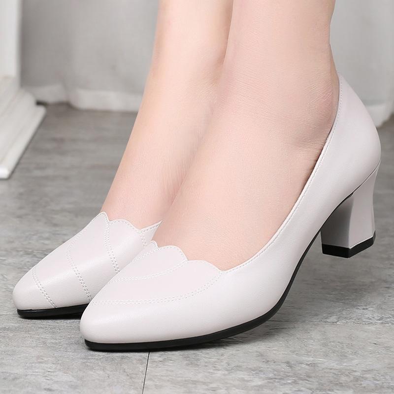 Pofulove Women Mid Square Heel Shoes Pumps Black Pu Office Lady Spring Non Slip Fashion Mother Oxford Shoe Zapatos Mujer
