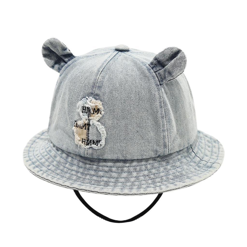 Cartoon Bear Denim Childrens Fisherman Cap With Windproof Design Perfect For Summer Outings